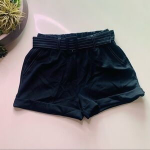 ReVamped high waisted black stretch pinstripe belt shorts large